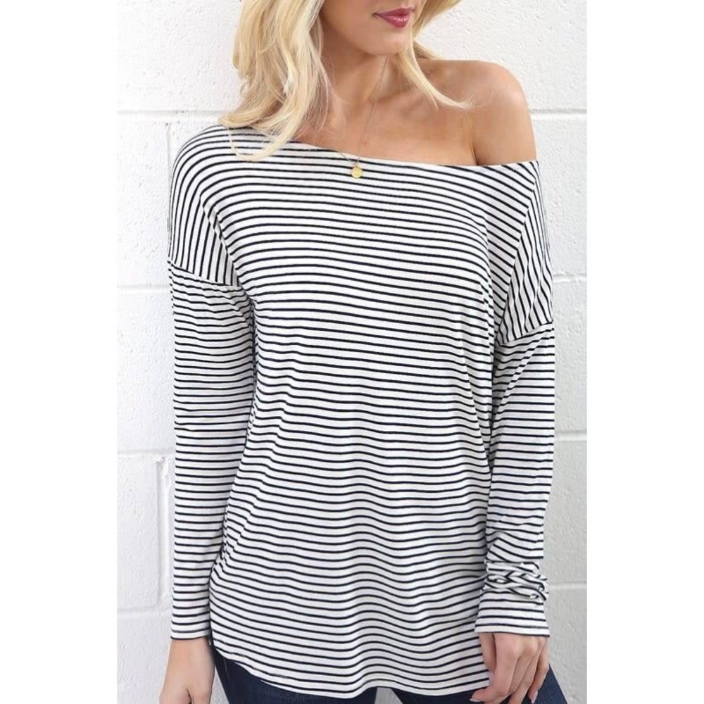 Striped Off-the-Shoulder Boat Neck Top